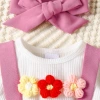 A two-piece set of foreign trade girls' headscarf and top, sweet and cute three-dimensional flower bow strap Specification image